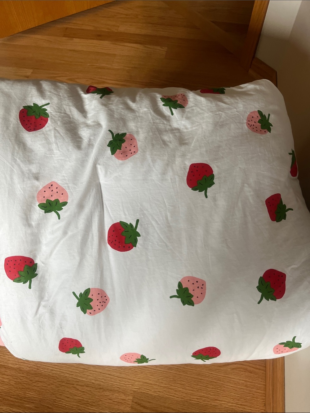 Strawberry Print White Duvet Cover - Pink & Red